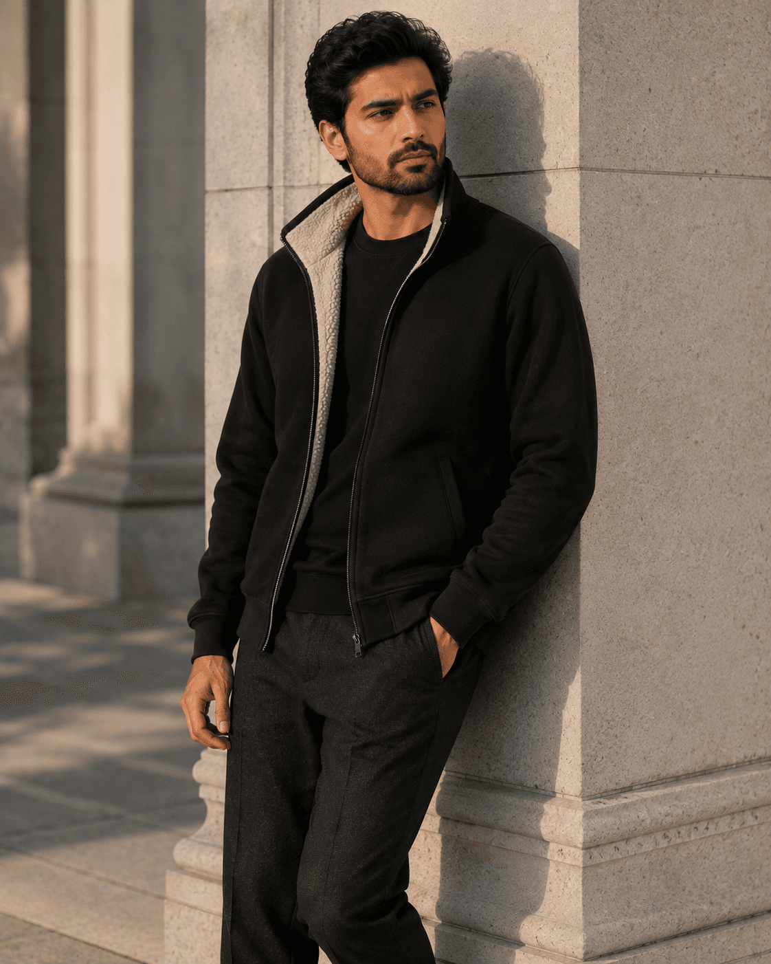 Sherpa-Lined Zip Sweat
