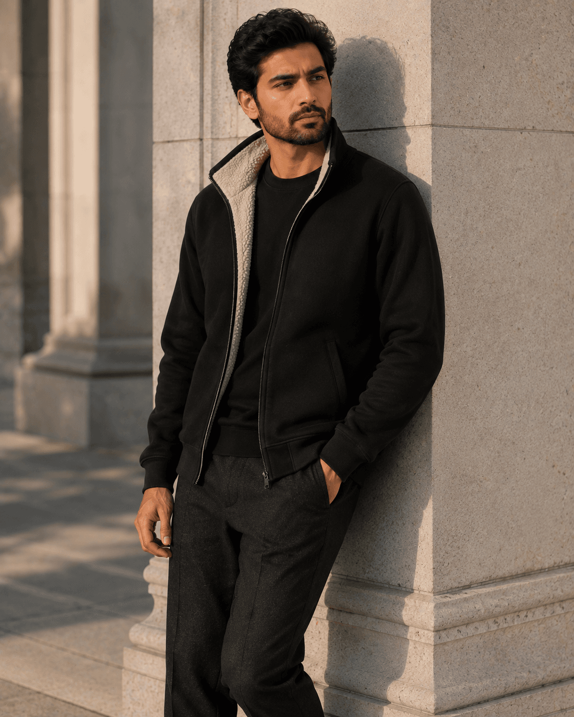 Sherpa-Lined Zip Sweat