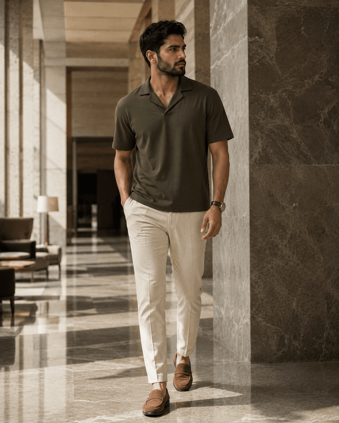 Open Collar Polo Tee